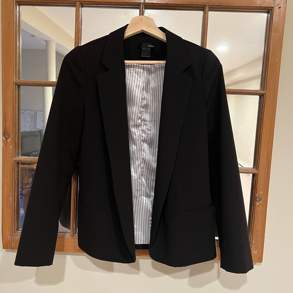 Aqua black structured fitted blazer